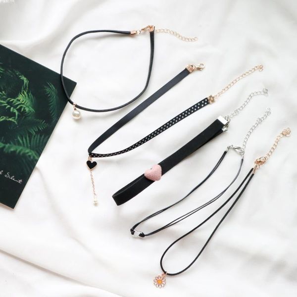 

chokers korea fashion sun flower daisy butterfly pendant necklace female simple pearl zircon cotton girl accessories jewelry, Golden;silver