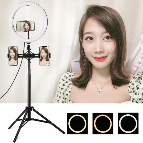 

1.65m tripod mount + dual phone bracket 11.8 inch 30cm curved surface usb 3 modes color temperature led ring light flash heads