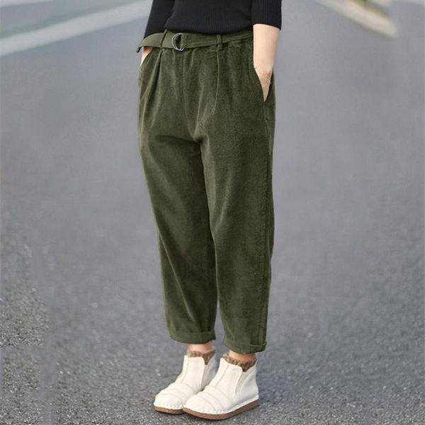 

women's pants & capris women vintage pockets corduroy solid button sleeve loose casual plus size, Black;white