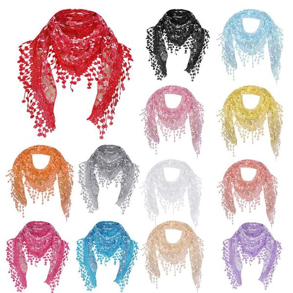 

scarves ishowtienda summer lady lace triangle scarf sheer women tassel shawl female wraps *0.8, Blue;gray
