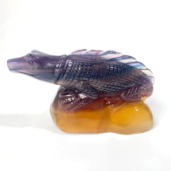 

decorative objects & figurines natural real crystal fluorite crocodile desk decoration quartz home decor crafts zlf