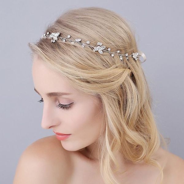 

hair clips & barrettes handmade crystal pearl flower hairbands vine tiara bride head chain bridal headbands ornaments wedding accessories, Golden;silver