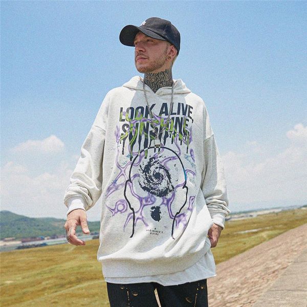 

men's hoodies & sweatshirts hip hop men letter print hooded sweatshirt autumn streetwear harajuku punk loose cotton pullover fashion ma, Black
