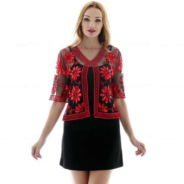 

scarves embroidery lace sequins short jackets open front glitter cropped bolero shrug length cardigan 1920s shawl black/white/red, Blue;gray