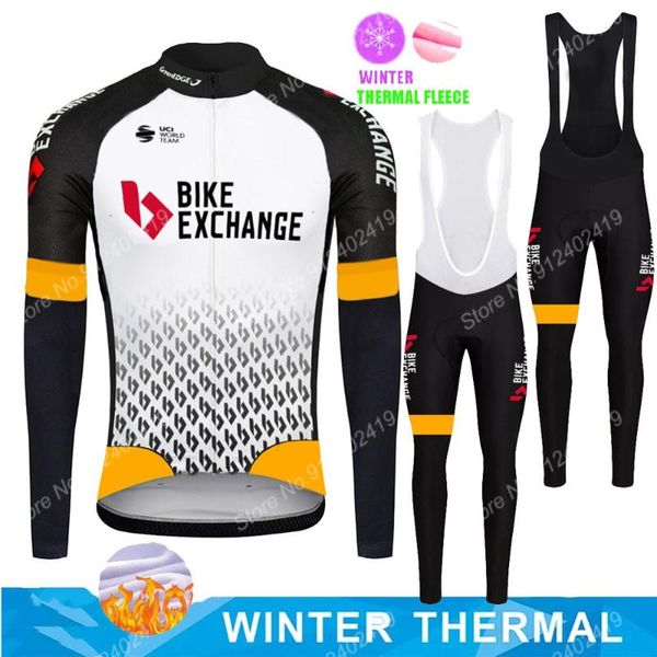 

racing sets winter 2021 bike exchange team cycling jersey set mens long sleeve clothing suit maillot mtb road pants bib ropa ciclismo, Black;blue