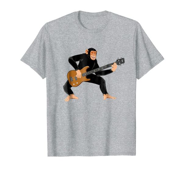 

chimpanzee playing electric bass guitar. funny monkey shirt, White;black