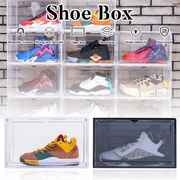 Organizzatore di scarpe impilabili in plastica trasparente con un contenitore per il display magnetico per il guardaroba di abbigliamento per la raccolta