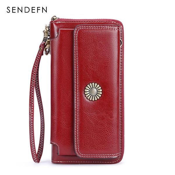 

wallets sendefn women female purse leather wallet long card holder money clutch wristlet multifunction zipper, Red;black