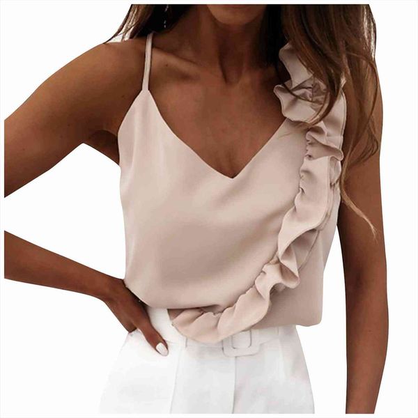 

40 summer v neck womens cami pure color ruffles backless sleeveless elegant vintage, White