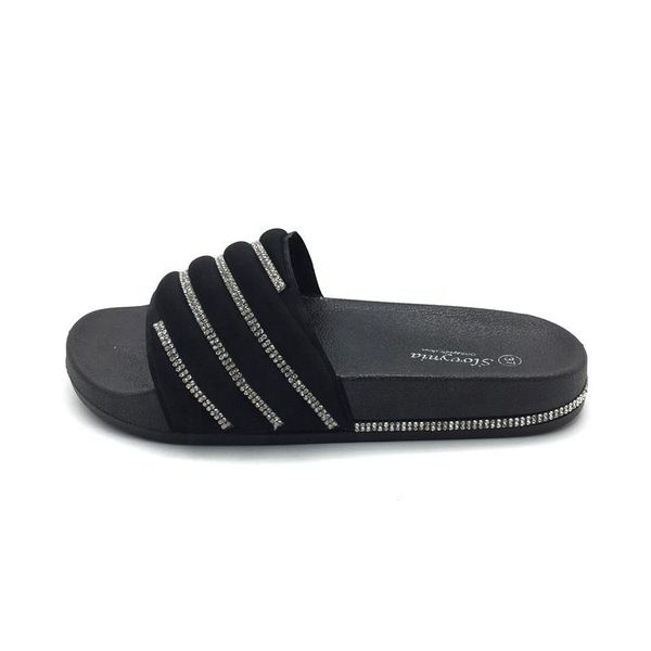 

slippers fashion flat slides open toe pvc diamond for women flip flops, Black