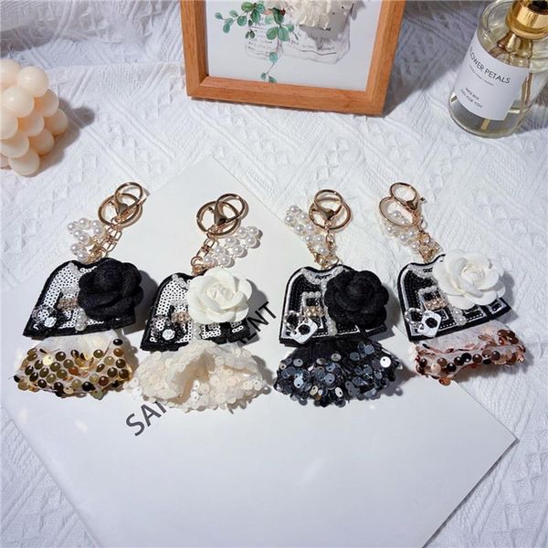 

keychains korean sequined dress skirt key chain fashion car ring ladies bag pedant keyring gift, Silver