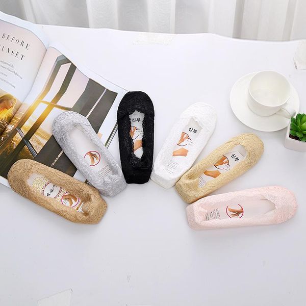 

sports socks 1 pair women ladies shoe liners invisible thin lace sheer zj55, Black