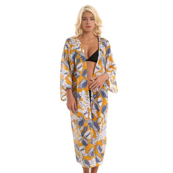 

women's swimwear summer tropical canna printed bright fashion all-match chiffon sunscreen bikini blouse jacket, White;black