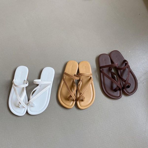 

clip toe weave band sandals women slippers flat summer beach shoes woman sandales flip flops soft bottom rome knitted sandalias, Black