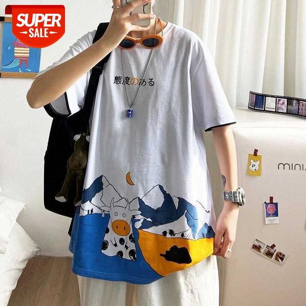 

cow print short sleeve shirt men's large size loose half t-shirt #l34t, White;black