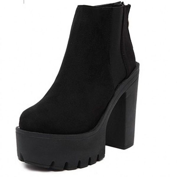 

boots fashion black ankle for women thick heels spring autumn flock platform shoes high zipper ladies 2021