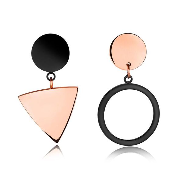 

stud geometric triangular round earrings stainless steel cake asymmetric jewelry for women brincos je17089, Golden;silver