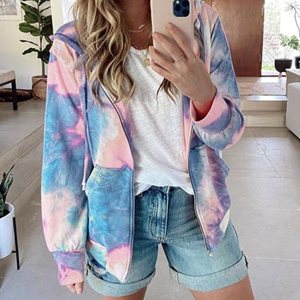 

women's hoodies & sweatshirts fashion hoodie moletom feminino casual cardigan pocket jacket coat tie-dyed trinted zipper sweatershirt h, Black