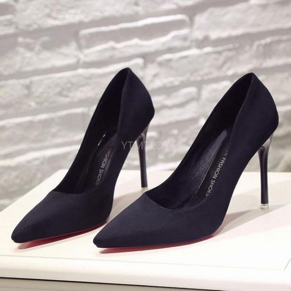 

women pumps nightclubs shallow wedding shoes pink large high heels fine pointed toe slip-on zapatos mujer dress, Black