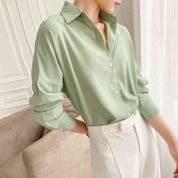 

summer women blouse solid multi colors lapel single-breasted elegant casual oversize wild pink shirts 138c 210420, White