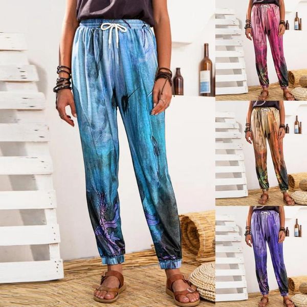 

women's pants & capris female summer leg retro trouser drawstring design all-match soft loose elastic waist casual for women, Black;white