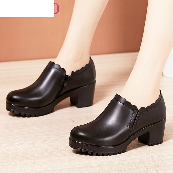 

sandals leather shoes women round toe pumps sapato feminino high heels shallow fashion black work shoe plus size 35-43 d13a