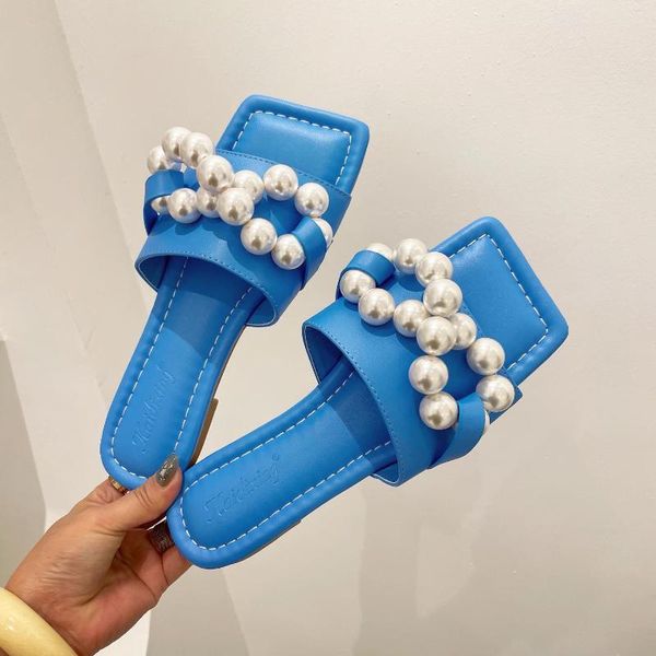 

slippers shoes square toe flat low butterfly-knot slipers women slides string bead 2021 fabric basic rome hoof heels pu rubber s, Black