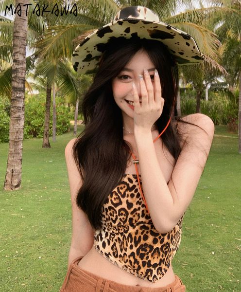 

leopard print camisole female summer ins women tube short inner and outer wear tank women base coat crop 210513, White