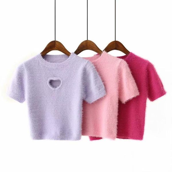 

women's knits & tees wind crew neck love pattern hollowed out short sleeve t-shirt, White