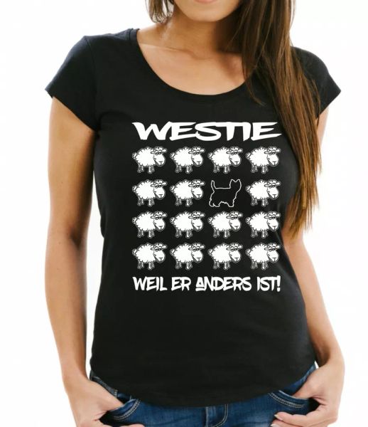

westie ladies t-shirt black sheep women dog dogs fashion white terrier, White;black