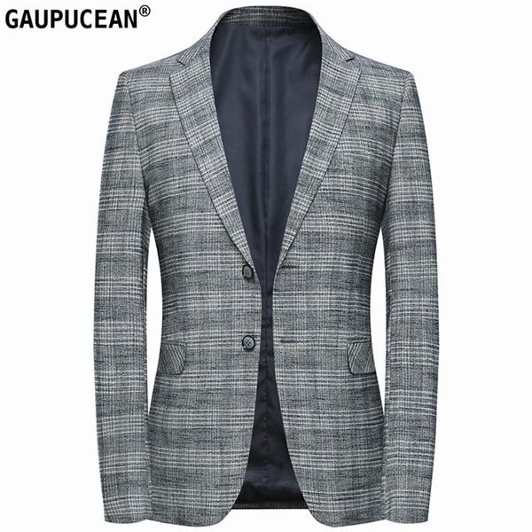 

men's suits & blazers easy care anti-shrink slim man suit jacket quality fashion male formal business spring single breasted plaid grey, White;black