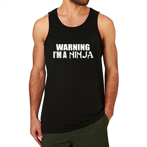 

lyprerazy mens warning im men a ninja workout gym funny printed tank, White;black