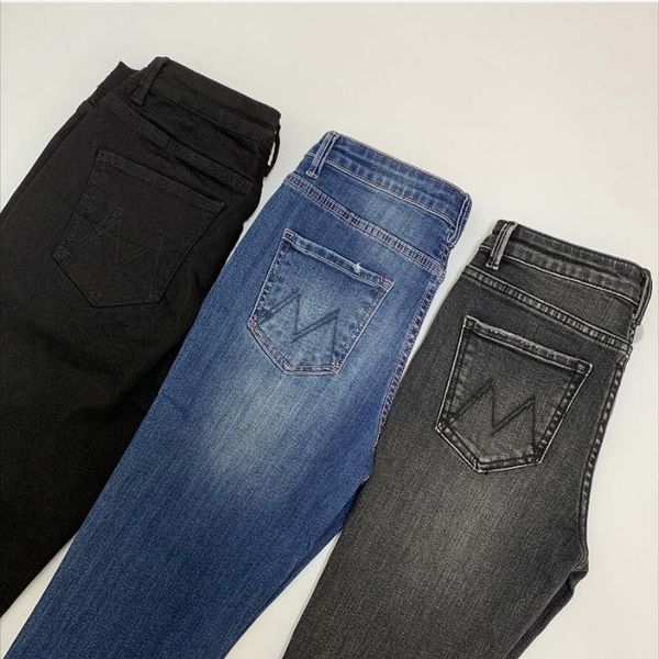

women jeans casual wild straight leg pants lady ankle-length denim women's, Blue