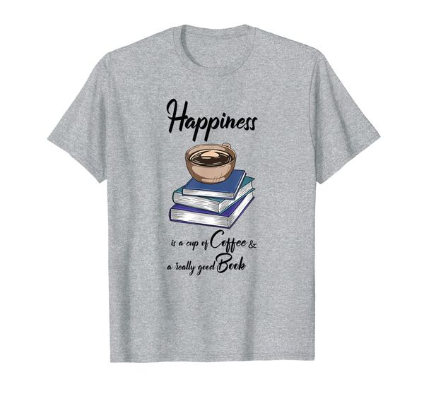 

happiness cup of coffee and good book bookworm sayings gift t-shirt, White;black