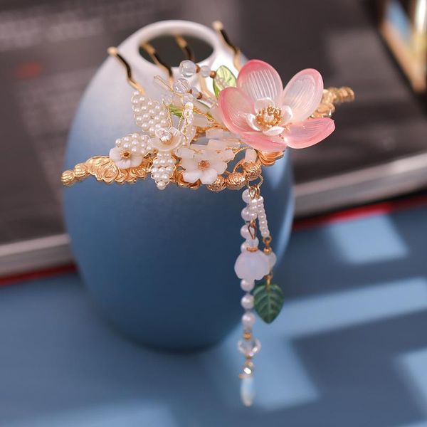 

hair clips & barrettes flower side comb with pearl tassel chinese style bridesmaids accessories vintage for women girls h9, Golden;silver