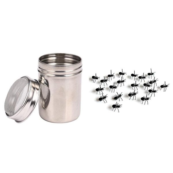 

forks 1x functional stainless steel chocolate shaker icing sugar salt cocoa flour coffee sifter & 60pcs ant shape fruit fork