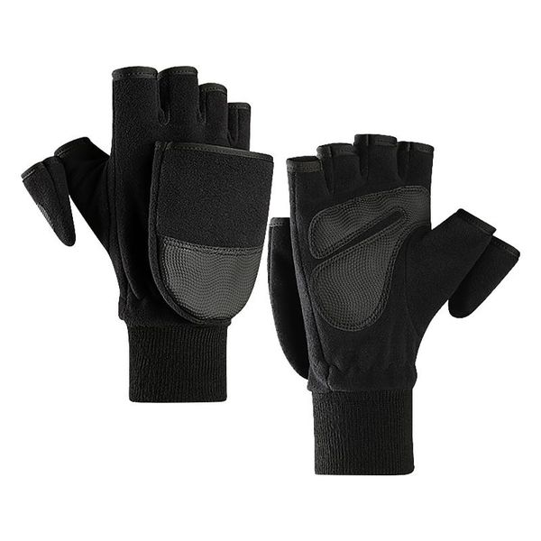 

ski gloves outdoor waterproof windbreak winter screen plus velvet exposed finger mittens warm flip half