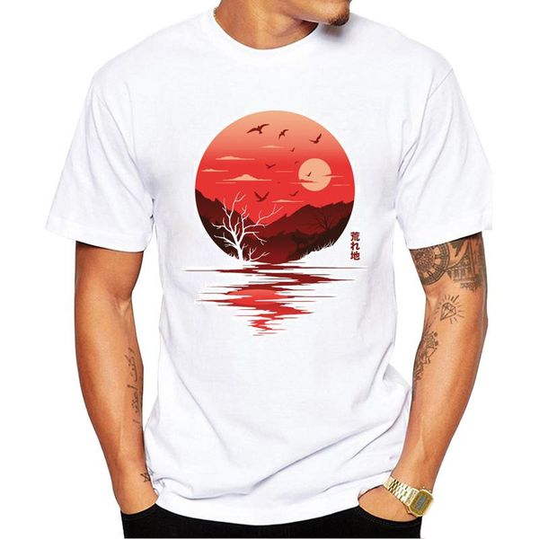 

men's t-shirts 2021 fashion sunset wilderness design short sleeve t-shirt cool printed hipster tee shirts, White;black