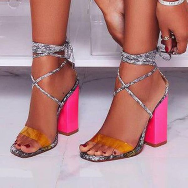 

sandals 2021 women ankle strap casual shoes transparent high heel snake print square fashion pointed toe pumps, Black