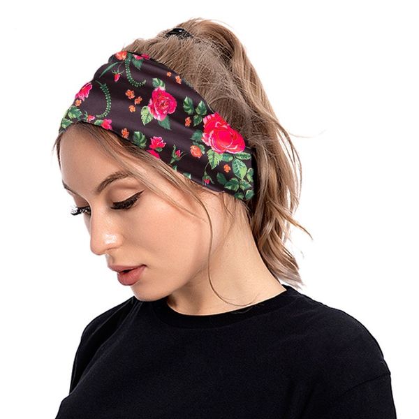 

female flower printing scrunchies headbands bohemian floral leopard wide hair bands sports yoga fitness party wash head jewelry accessories, Silver