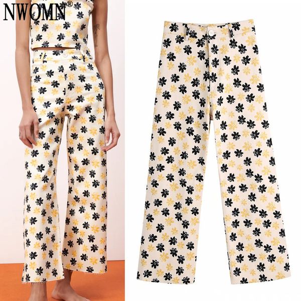 

jeans nwomn za woman women's spring pants women high waisted beige vintage floral trouser female casual zip wide leg straight pant vl0w, Blue
