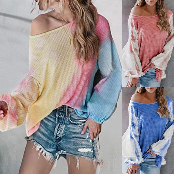

women blouse autumn tie-dye round shirt neck long sleeve casual dames oversize for party women's blouses & shirts, White