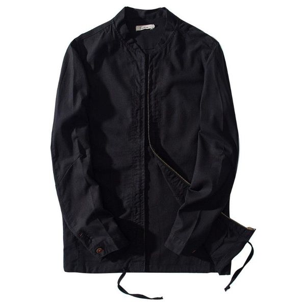 

men's jackets brand clothing military jacket men winter fashion cotton linen solid long sleeve shirt zipper blouse coat, Black;brown