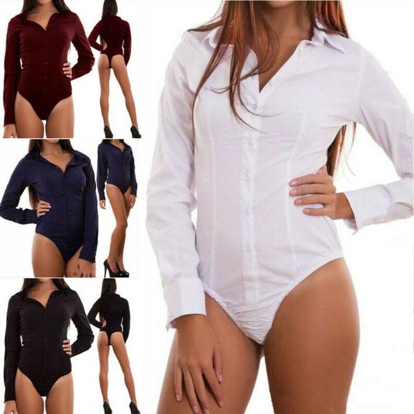 

women's jumpsuits & rompers fashion women ladies stretch leotard work bodysuit shirt long sleeve casual jumpsuit romper playsuit, Black;white