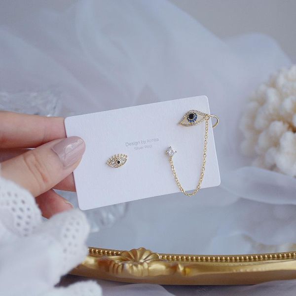 

stud ins 14k real gold irregular earrings for women 925 silver needle zircon pierced eyes, Golden;silver