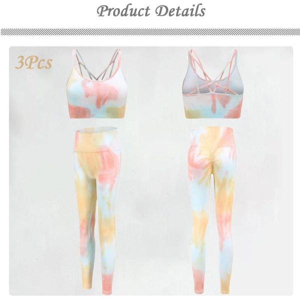 

yoga outfit seamless set women workout clothes tie dye leggings + crop bra peach hip pants gym clothing sportswear sport suit