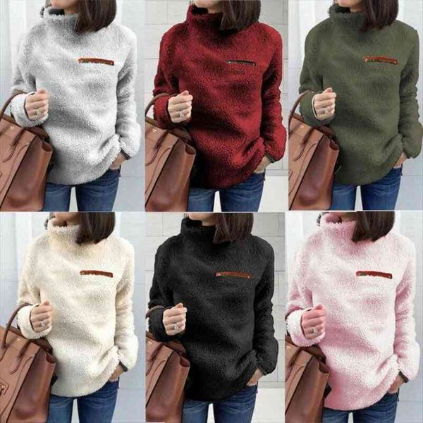 

women autumn winte thick sweaters warm fluffy fleece solid color winter high neck casual pullover jumper s 5xl, White;black