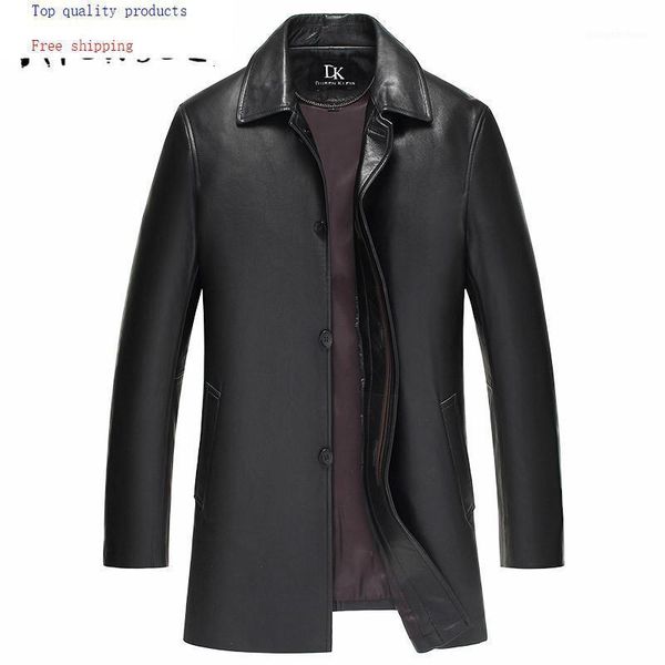 

men's leather & faux 2021 spring autumn long genuine jacket windbreaker slim jackets men 100%sheepskin coat 81y15 yy259, Black