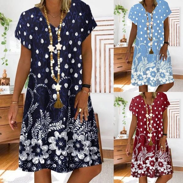 

suits big summer loose v neck short sleeve floral printed dresses plus size women clothing dress, Black