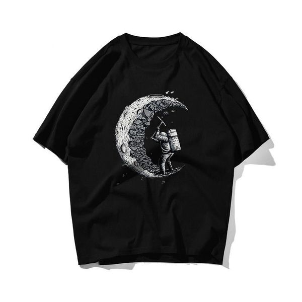 

men's t-shirts summer astronaut men's t-shirt loose plus size trend street half-sleeved couples casual hip-hop retro outdoor, White;black